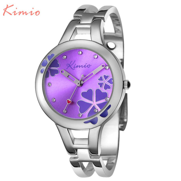 KIMIO Carving Clover Flower Womens Watches