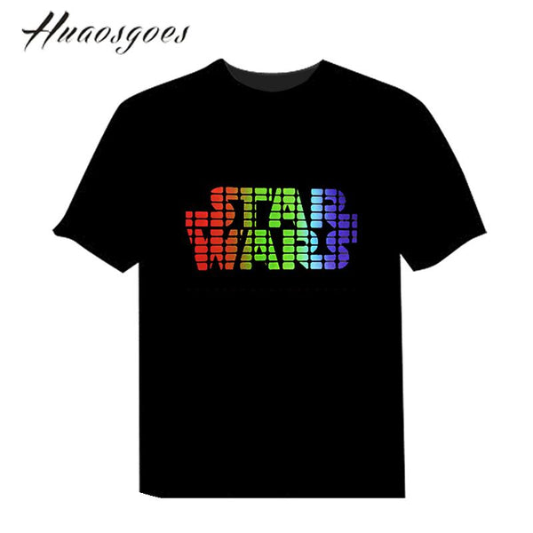 The Starwars Sound Activated LED Tshirt Light Up EL Equalizer music activated T-Shirt Man for Rock Disco Party DJ Movie
