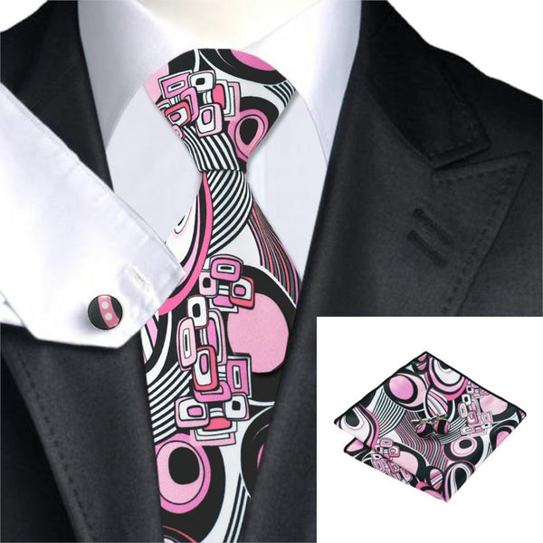 Pink Floral Neck Ties, Handkerchief, and Cuff links