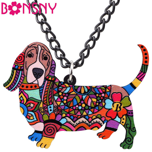 Bonany Statement Acrylic Pattern Basset Hound Dog Necklace - LADSPAD.UK