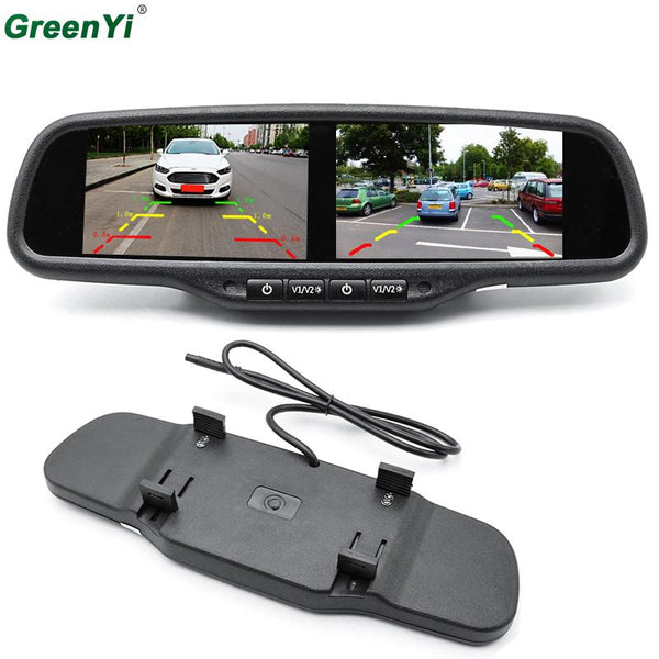 GreenYi HD 800X480 Dual 4.3 Inch Rear View Car Monitor Mirror
