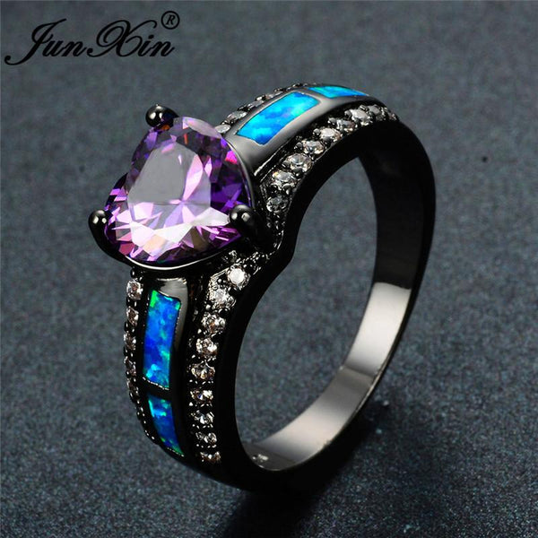 JUNXIN Charm Multicolor Heart Zircon Blue/White/Pink Fire Opal Ring