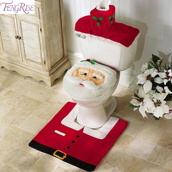 FENGRISE 3pcs Fancy Santa Claus Rug Seat Bathroom Set Contour Rug Christmas Decoration Navidad Xmas Party Supplies New Year 2019