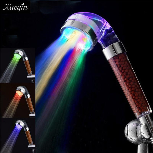 Xueqin Water Saving Colorful LED Light Bath Showerhead Anion SPA Hand Held Bathroom Shower Head Filter Nozzle