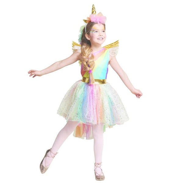 Unique Girls' Deluxe Rainbow Unicorn Costume Great For Halloween And Everyday Dress-Up.