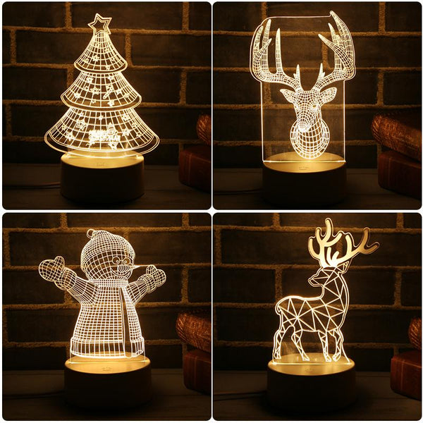 2018 New 3D LED Lamp Cute Christmas Tree Snowman LED Night Light Xmas Party Decoration Energy Saving Atmosphere Control Lamp - LADSPAD.UK