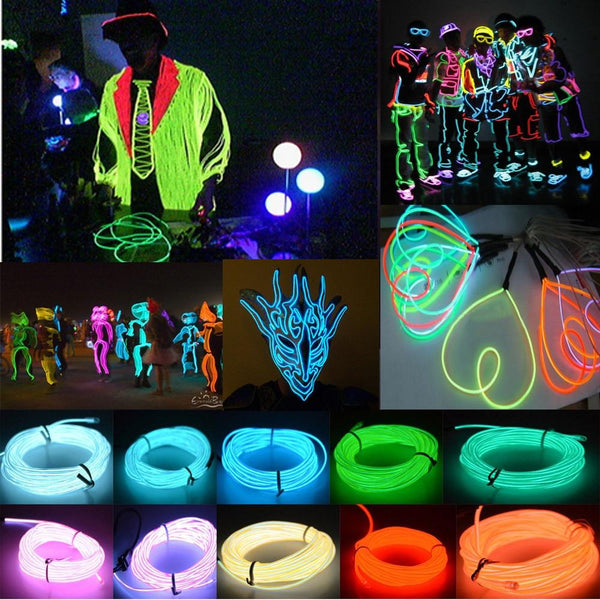Drive 3 meters EL cold light holiday party mask glasses Flexible LED Light EL Wire String Strip Rope Glow Decor USB Controlle